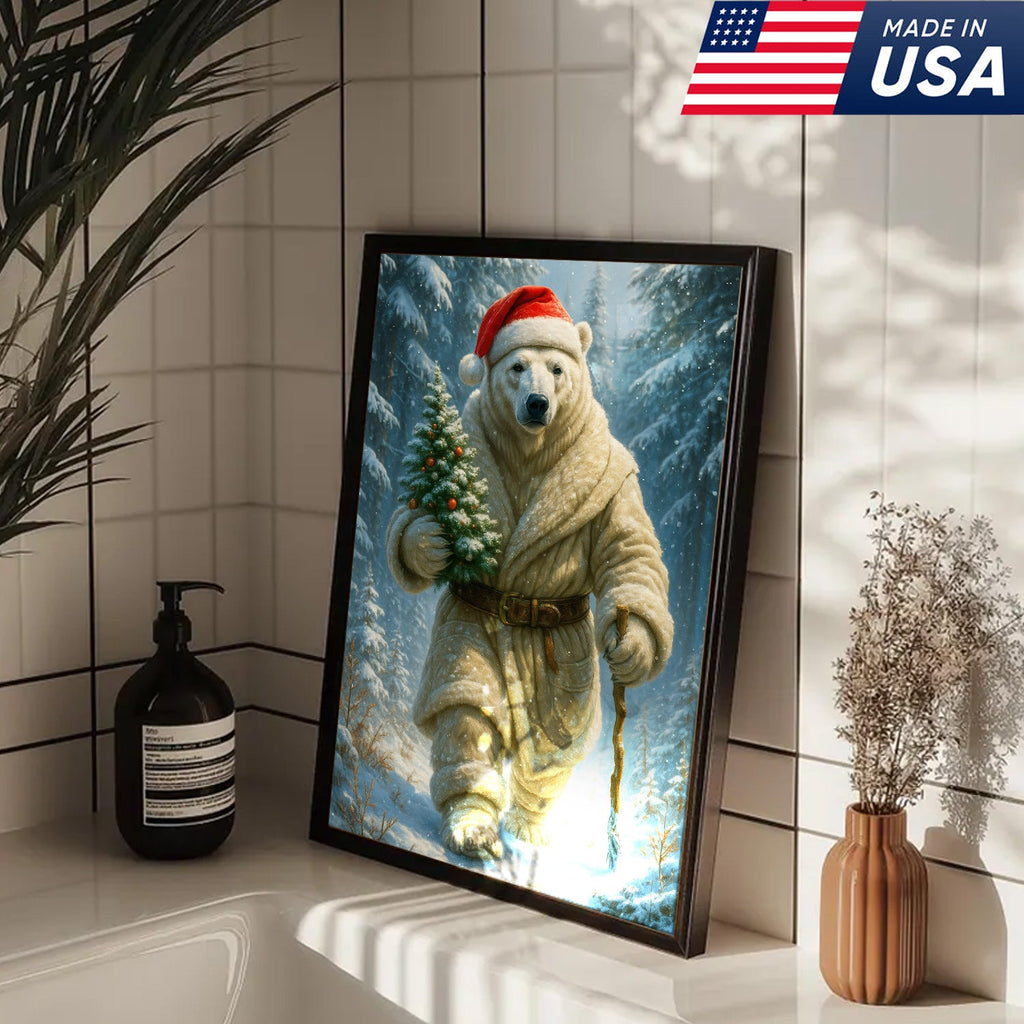Polar Bear Santa Christmas Canvas – Funny Holiday Wall Art Gift for Hunters & Animal Lovers