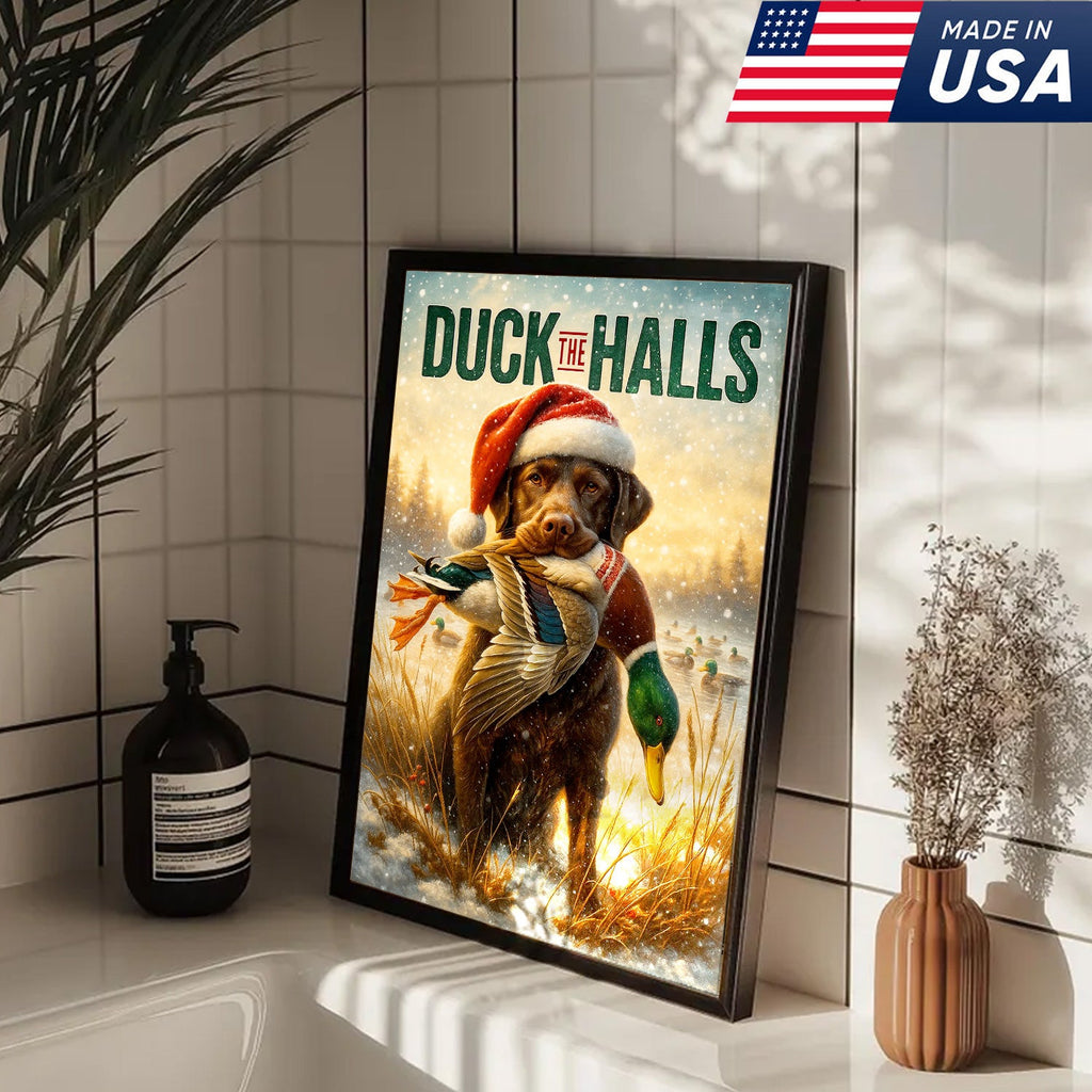 Duck The Halls Christmas Hunting Dog Canvas Art, Funny Holiday Wall Decor for Hunters