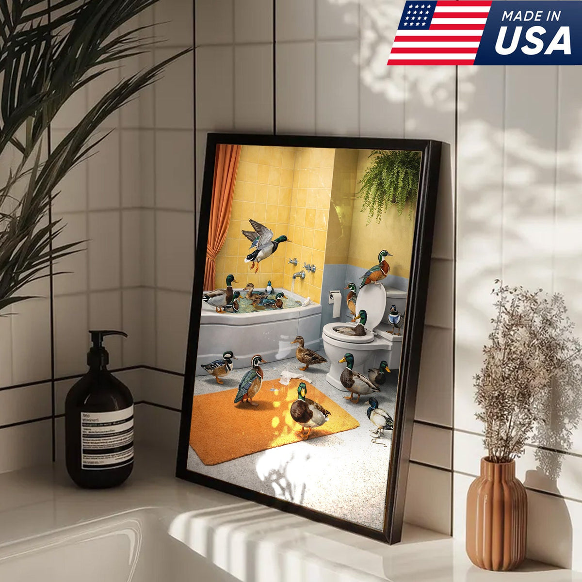 Funny Duck Bathroom Canvas, Farm Animal Wall Art, Quirky Decor