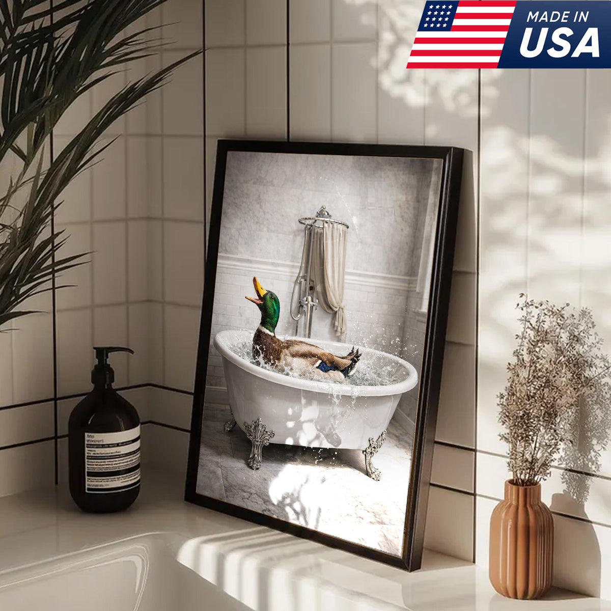 Duck Bathroom Canvas Print – Funny Duck In Bathtub Wall Art