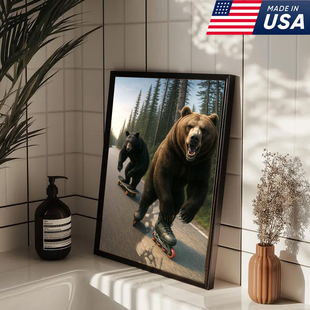 Skating Bears Canvas Art – Funny Bears on Skateboards & Rollerblades