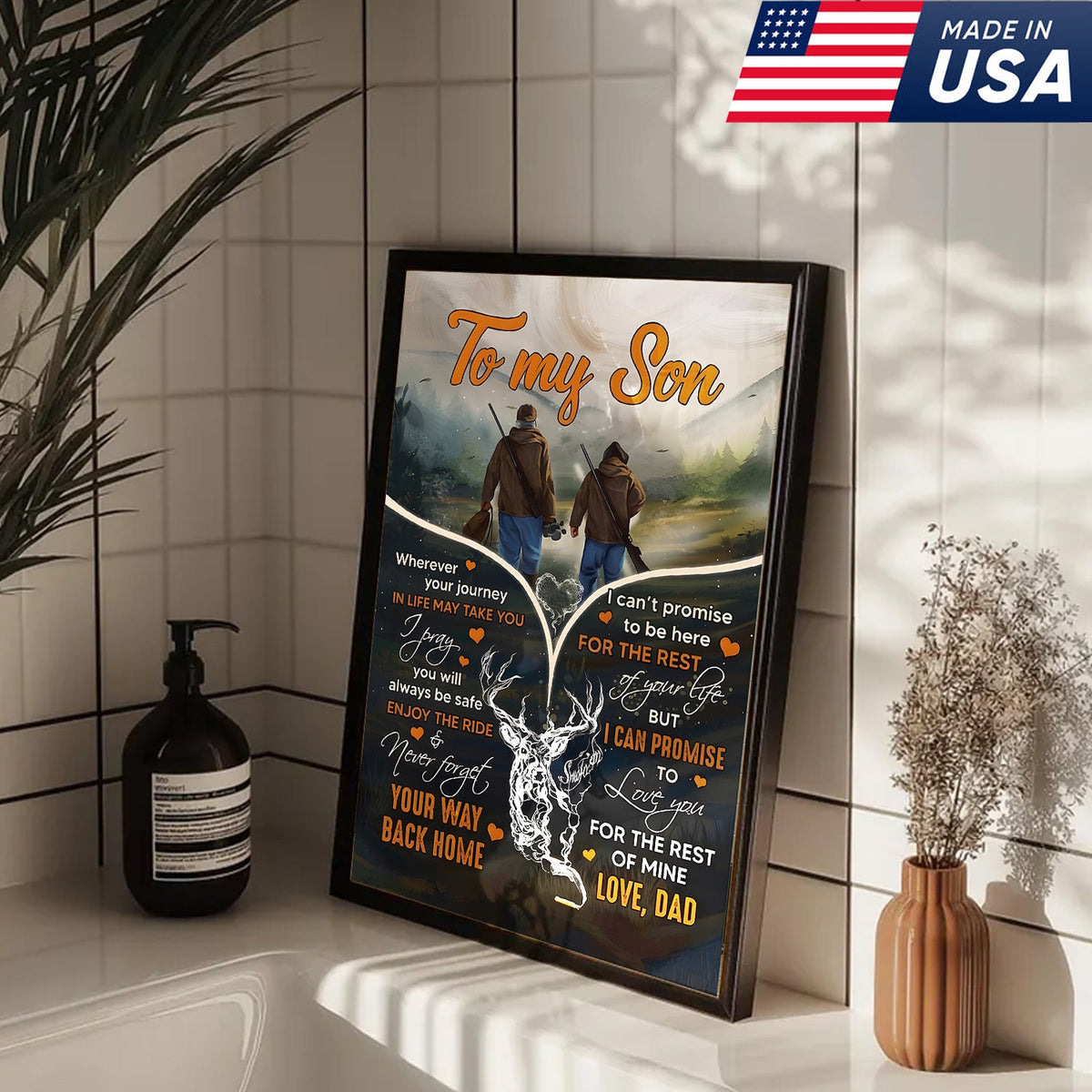 Personalized To My Son Hunting Canvas Wall Art – Gift from Dad to Son, Hunting Deer Canvas