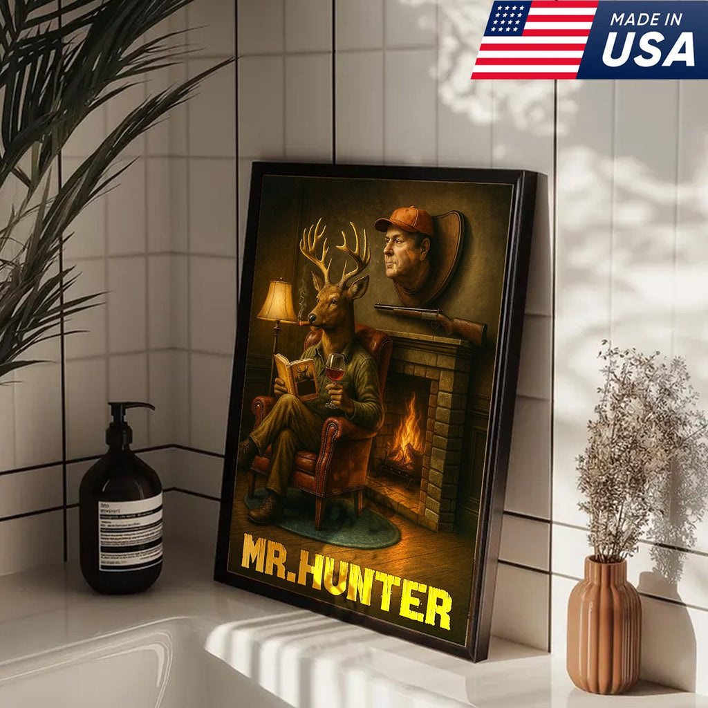 Funny Deer Hunter Wall Art, Rustic Cabin Decor for Hunters, Mr. Hunter Canvas Print