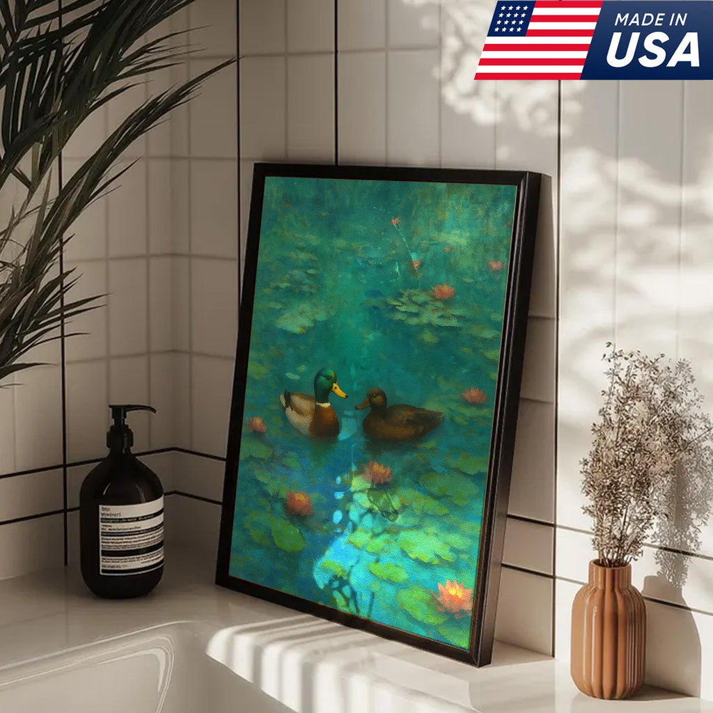Romantic Mallard Duck Canvas Wall Art – Tranquil Pond & Water Lily Canvas