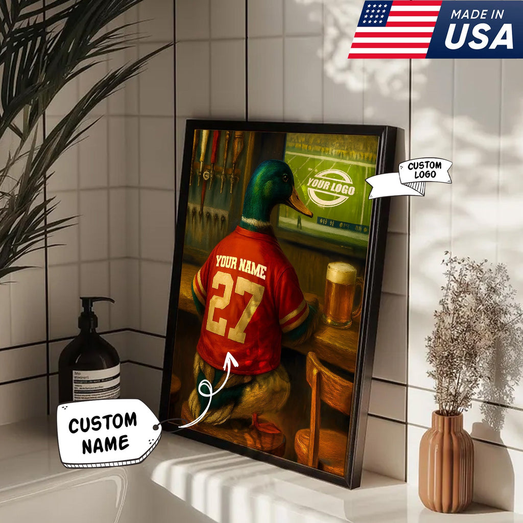 Custom Mallart Duck Football Canvas Wall Art – Personalized Duck Watching Sports Drinking Funny Sports Bar Decor