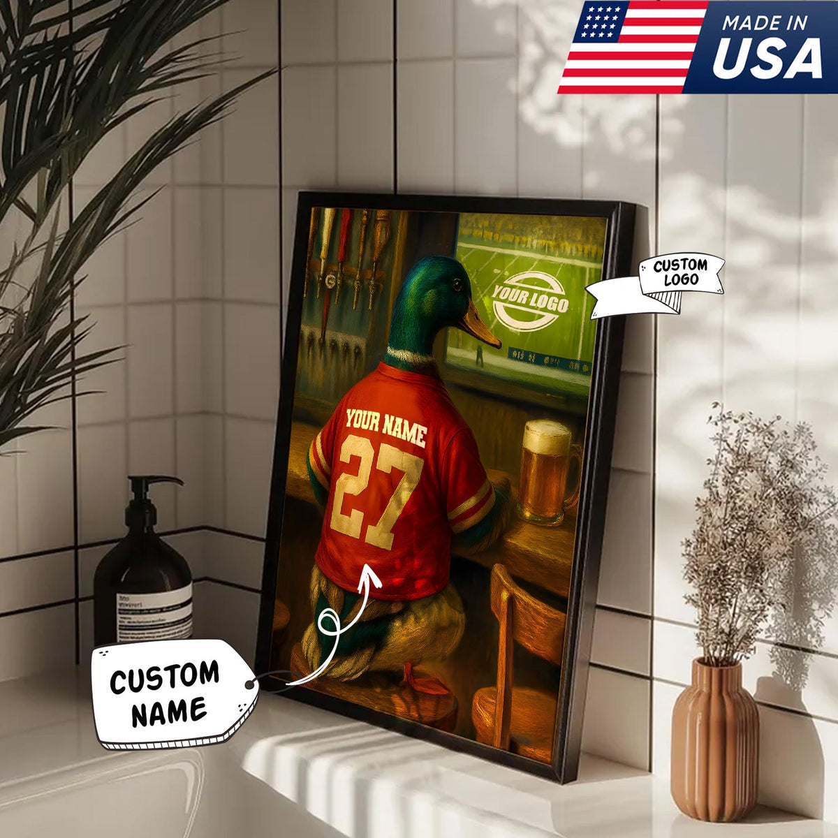 Custom Mallart Duck Football Canvas Wall Art – Personalized Duck Watching Sports Drinking Funny Sports Bar Decor