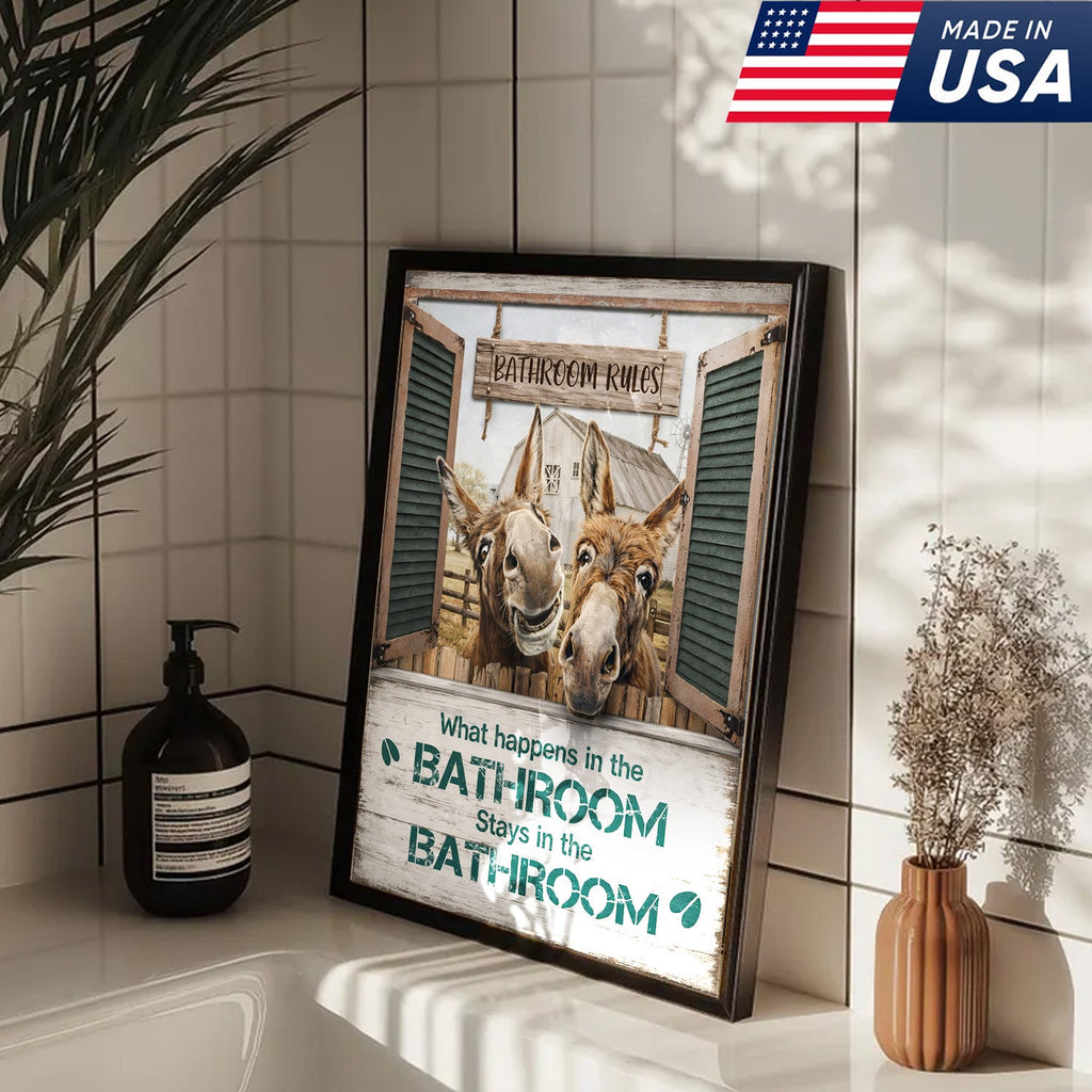 Funny Donkey Bathroom Sign, Rustic Farmhouse Bathroom Wall Decor