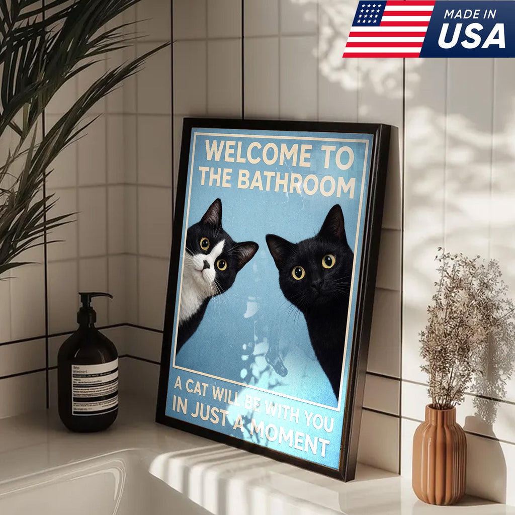 Funny Cat Bathroom Wall Art, Welcome to the Bathroom Cat Canvas
