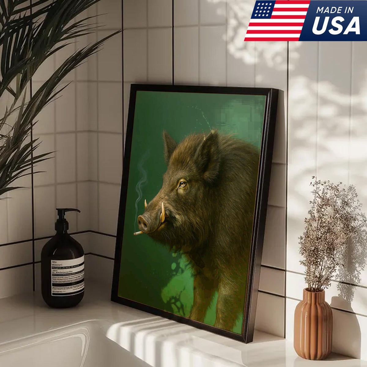 Wild Boar Canvas Wall Art – Rustic Hunting Lodge Decor – Nature Inspired Cabin Artwork