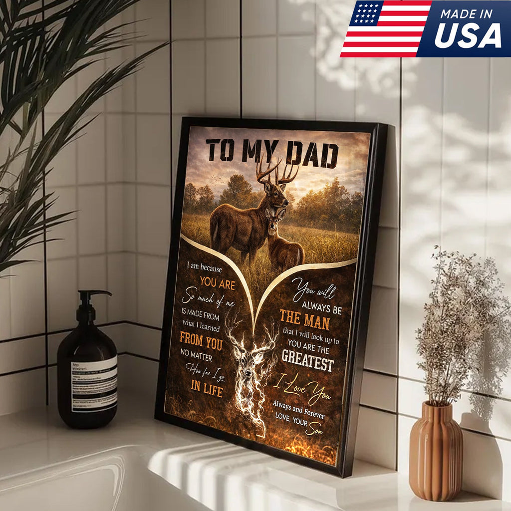 To My Dad Deer Family Canvas Print, Father Son Wildlife Wall Art Meaningful Gift