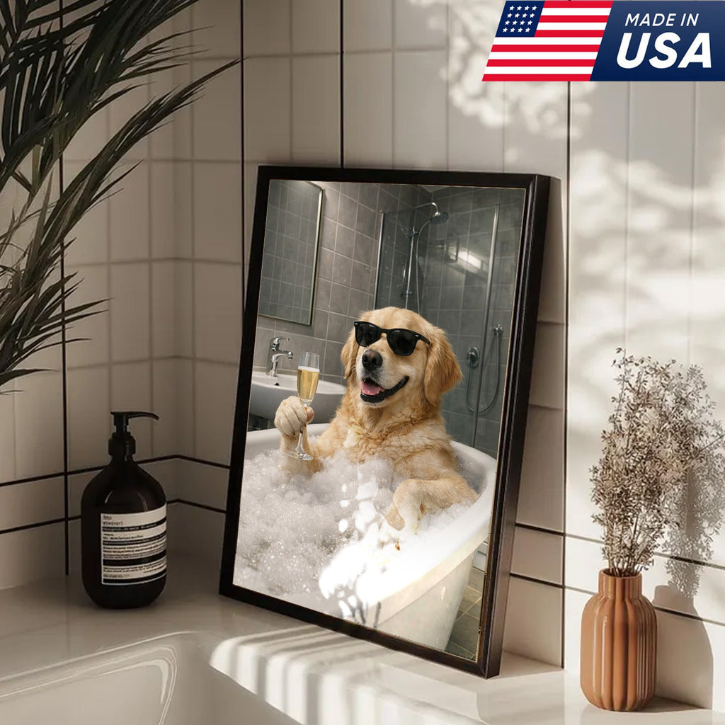 Golden Retriever Bath Canvas Wall Art, Funny Dog Bathroom Decor