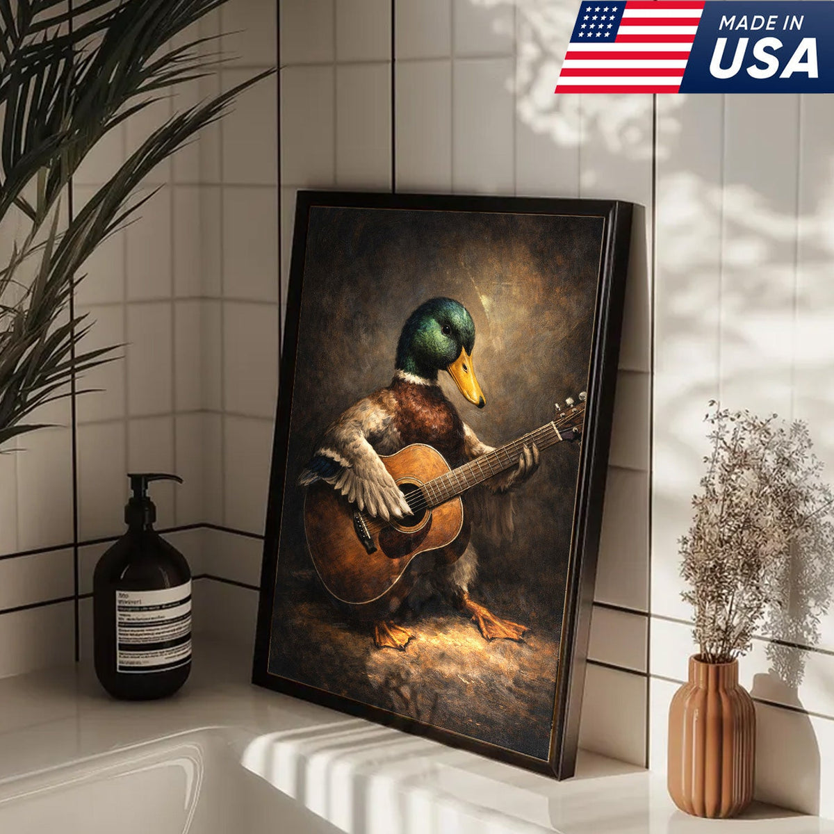 Funny Duck Playing Guitar Canvas Wall Art Music Animal Decor