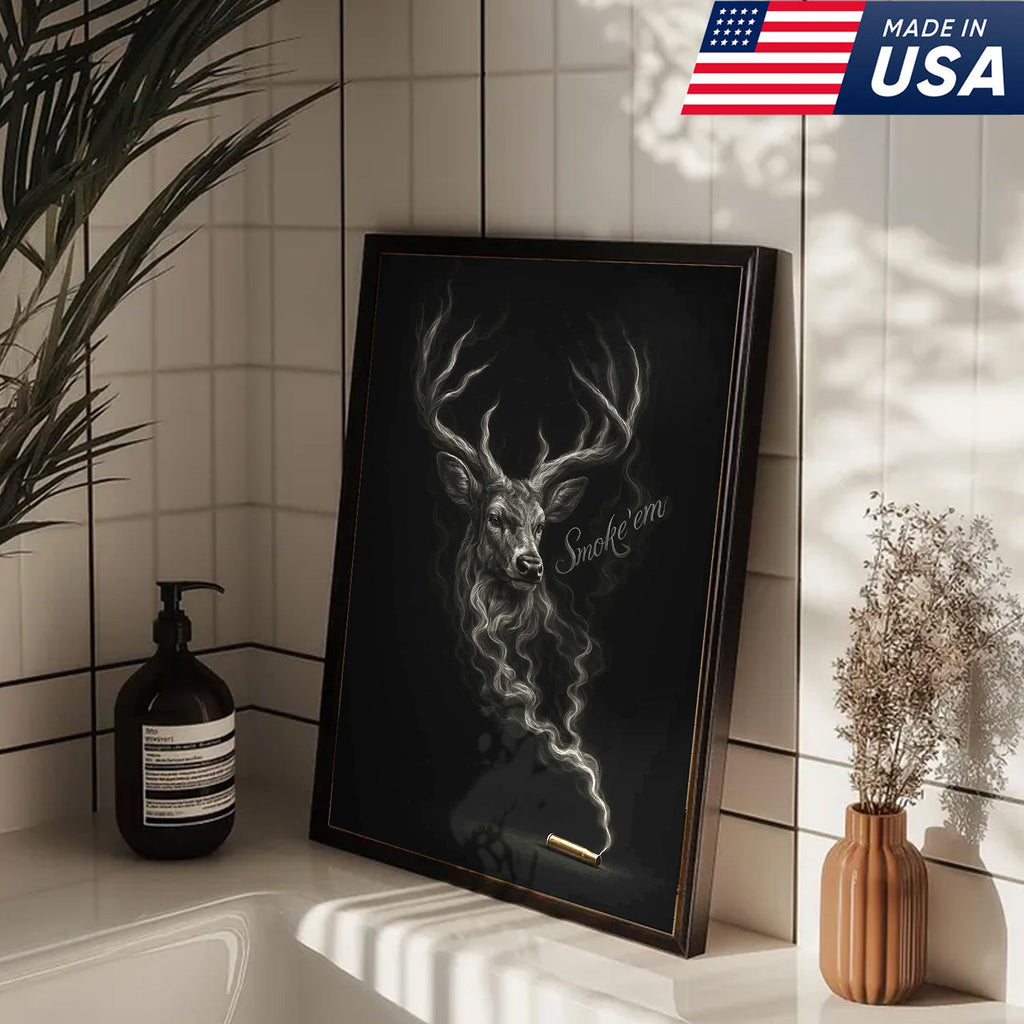 Smoke ’Em Deer Canvas, Rustic Hunter Wall Art, Smoky Buck Skull Design