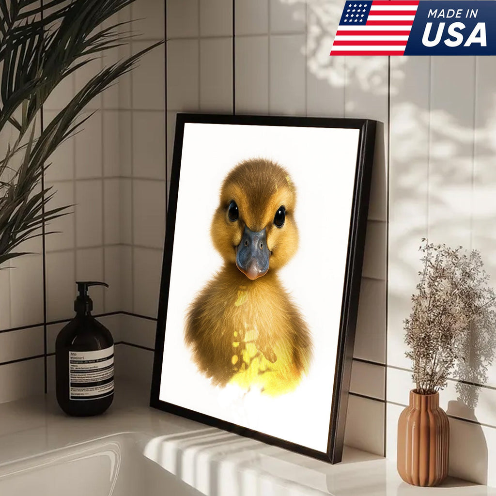Minimalist Duckling Canvas Wall Art, Cute Baby Duck Portrait, Modern Animal Nursery Print
