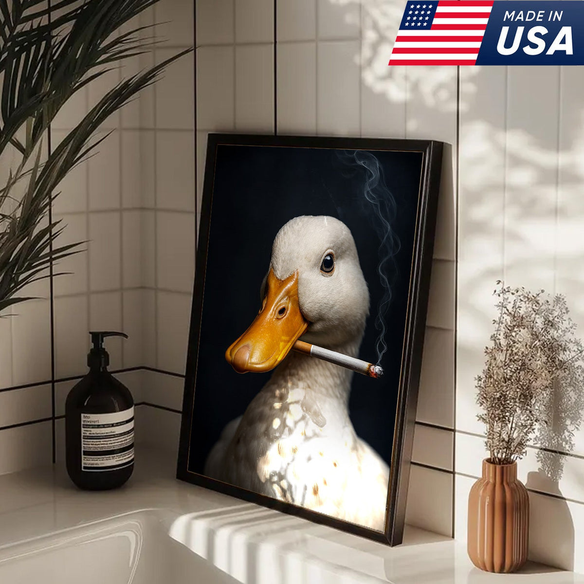 Smoking Duck Wall Art Canvas – Funny Farmhouse Decor for Men, Bar, Garage & Man Cave
