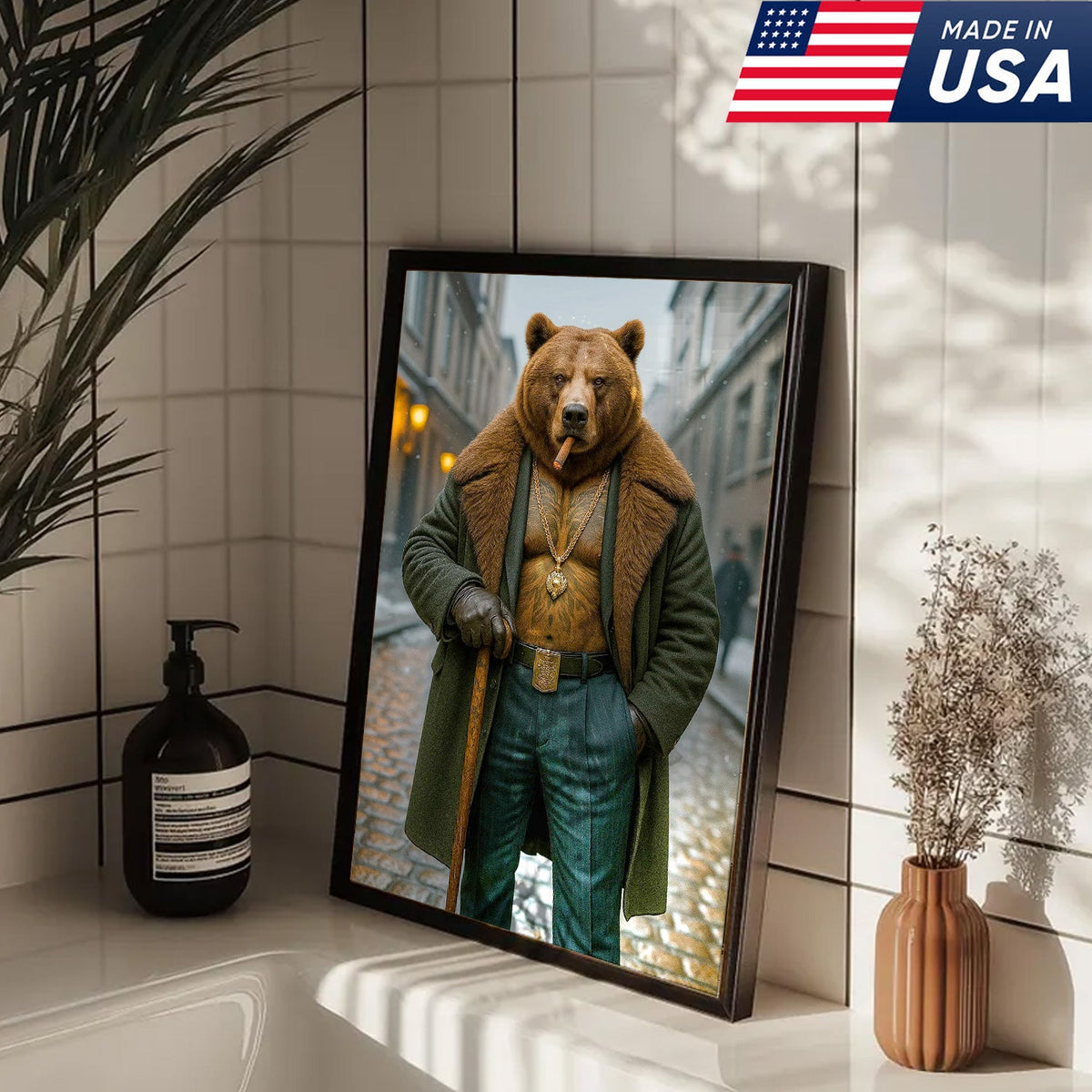 Urban Boss Bear in Fur Coat Canvas Wall Art, Dapper Animal product image 11