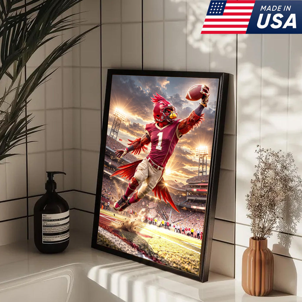 Red Cardinal Football Canvas Wall Art – Dynamic Touchdown Stadium Print