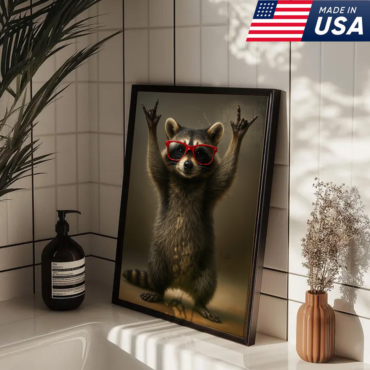 Cool Raccoon Wear Glasses Canvas Wall Art – Funny Gift for Hunters, Men & Cabin Decor