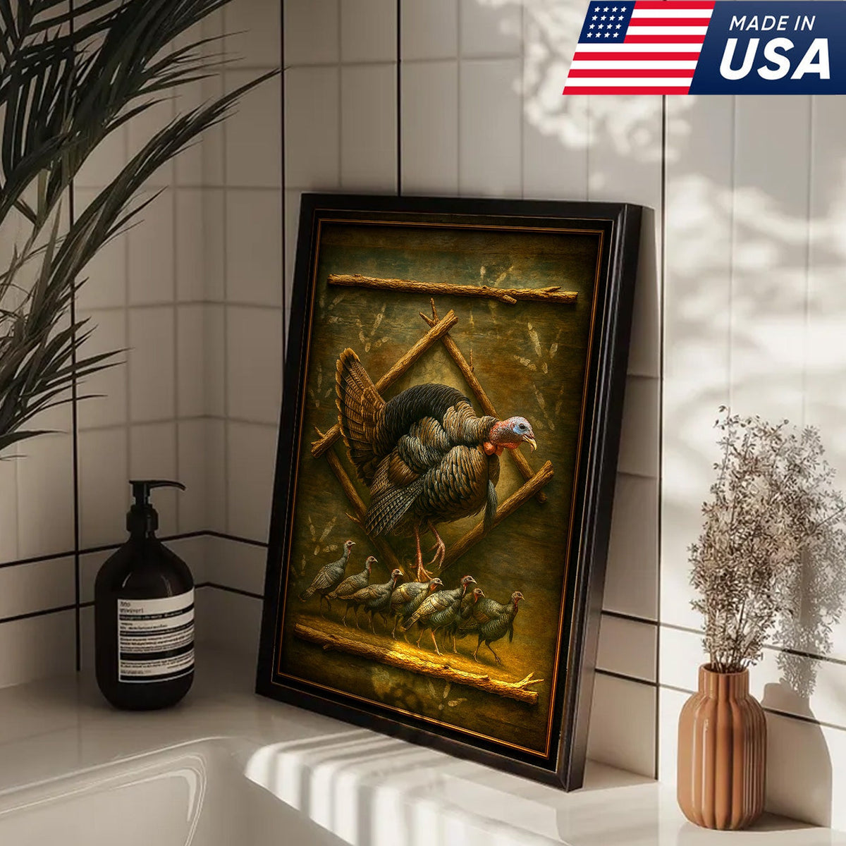 Wild Turkey Canvas Wall Art – Rustic Farmhouse Decor & Perfect Gift for Hunters