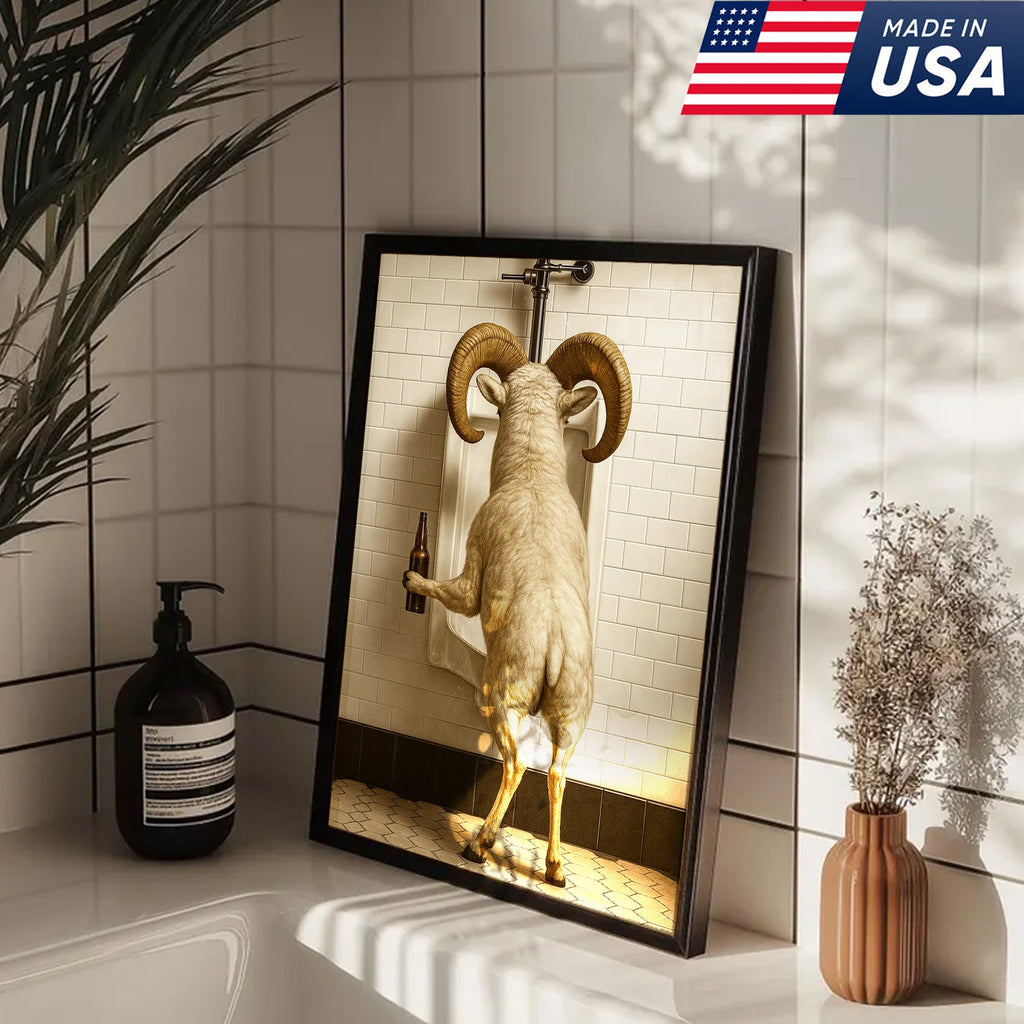 Whimsical Dall Sheep Canvas Wall Art - Funny Rustic Bathroom Decor for Cabin, Farmhouse, and Lodge