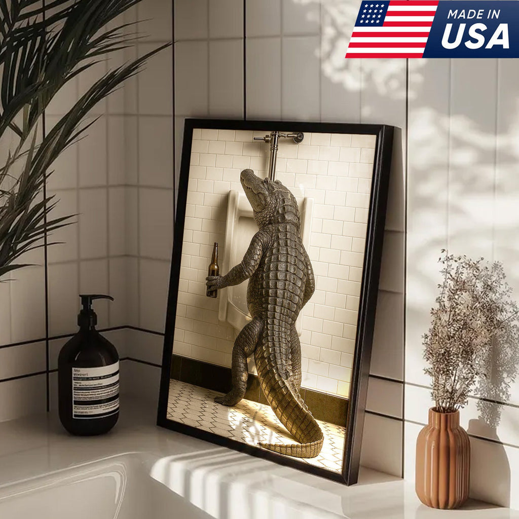Alligator Bathroom Canvas Wall Art - Funny Rustic Lodge Decor for Cabin, Bar, and Wildlife Lovers
