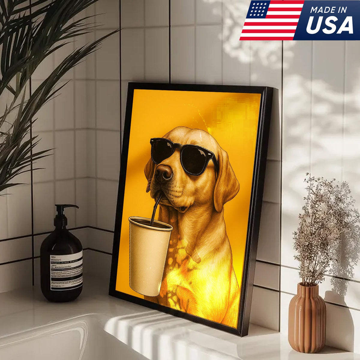 Cool Dog Canvas Wall Art – Funny Labrador with Sunglasses – Playful Rustic Home or Lodge Decor