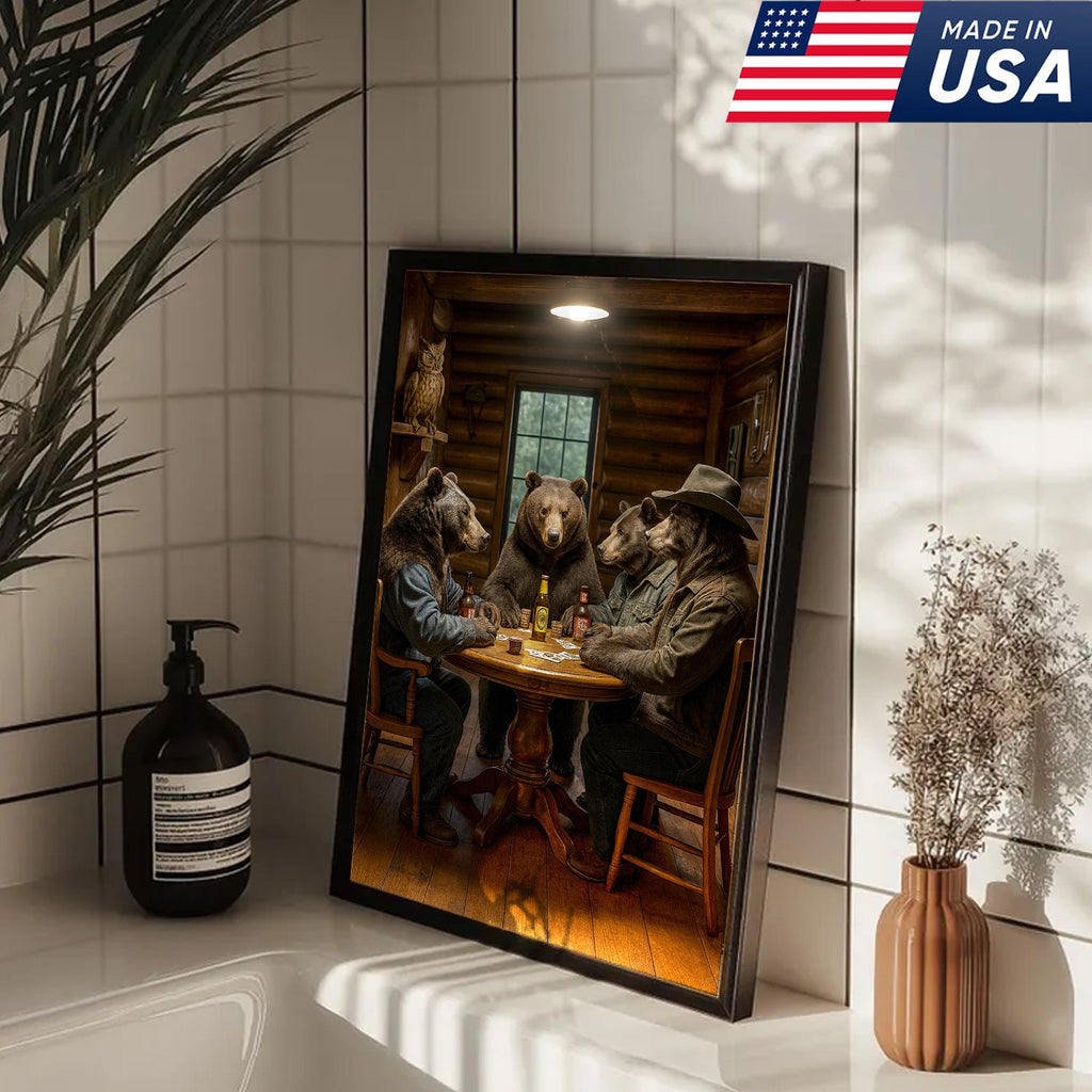 Bears Playing Poker Wall Art Canvas – Funny Cabin Decor Canvas Print for Bar & Man Cave