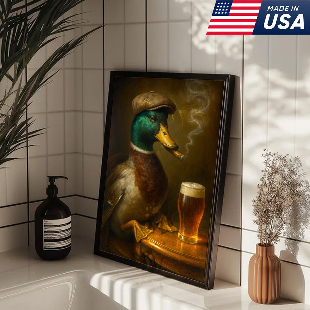 Mallard Duck Gentle Beer Smoking Canvas – Funny Rustic Wall Art for Hunters, Cabin, Bar & Man Cave