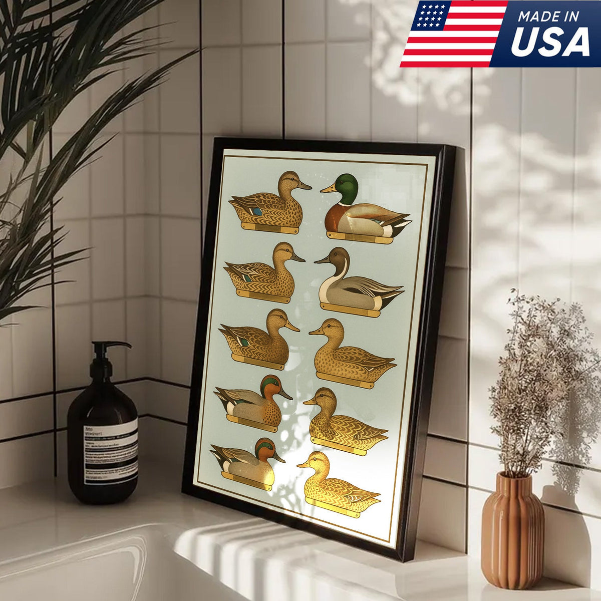 Duck Species Identification Canvas Wall Art – Rustic Hunting Lodge Decor for Hunters & Bird Lovers
