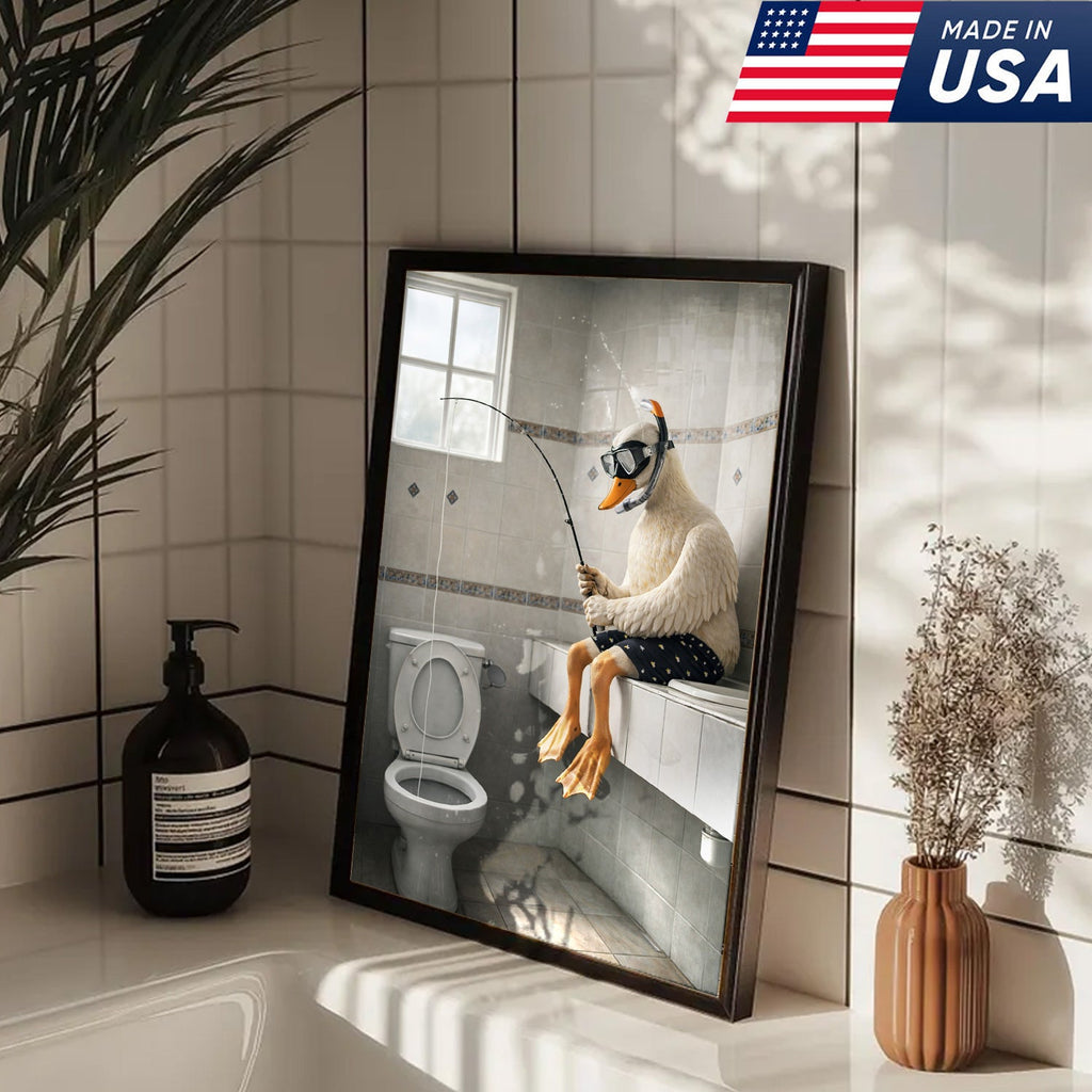 Funny Duck Fishing Canvas – Bathroom Wall Art – Meme Decor