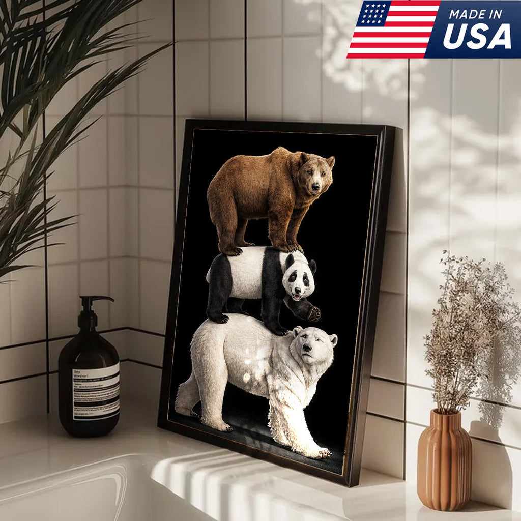 Stacked Bears Canvas Wall Art, Brown Bear Panda Polar Bear Totem Illustration