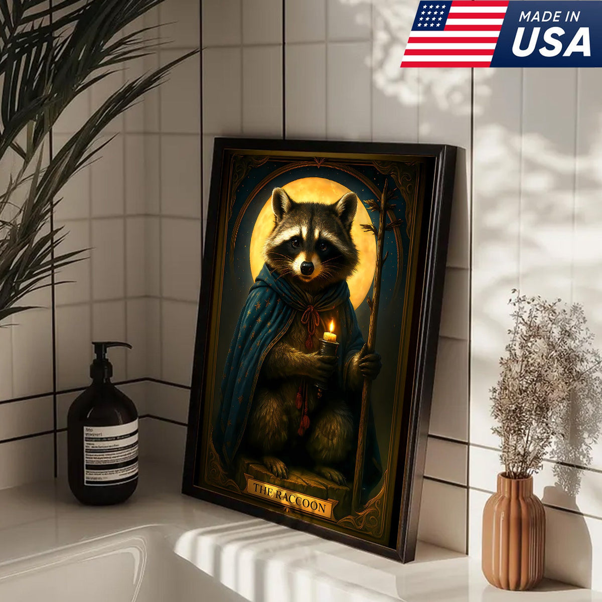 The Raccoon Candle Wall Art Canvas – Unique Fantasy Animal Wall Art Gift for Wildlife & Nature Lovers
