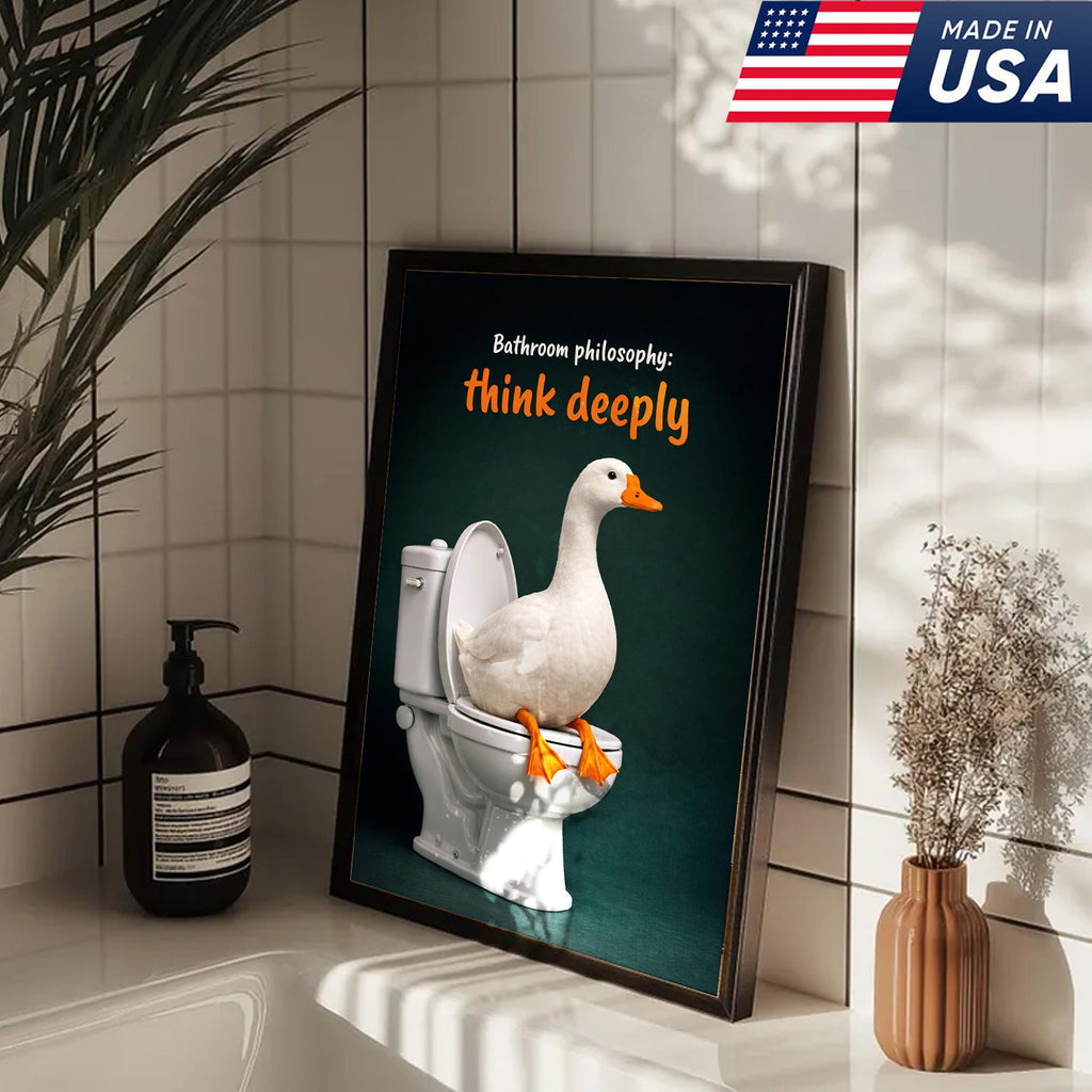 Think Deeply Duck Canvas Print – Funny Bathroom Philosophy Wall Art