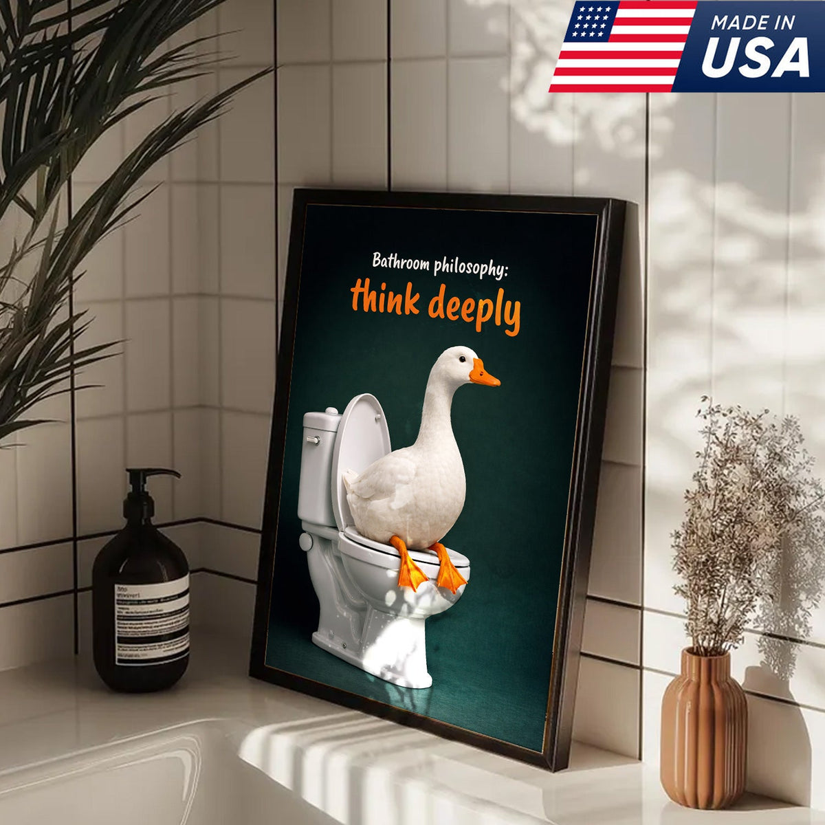Think Deeply Duck Canvas Print – Funny Bathroom Philosophy Wall Art