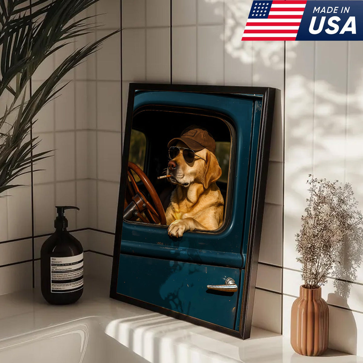 Cool Labrador Driver Canvas – Funny Country Dog Wall Art for Hunters