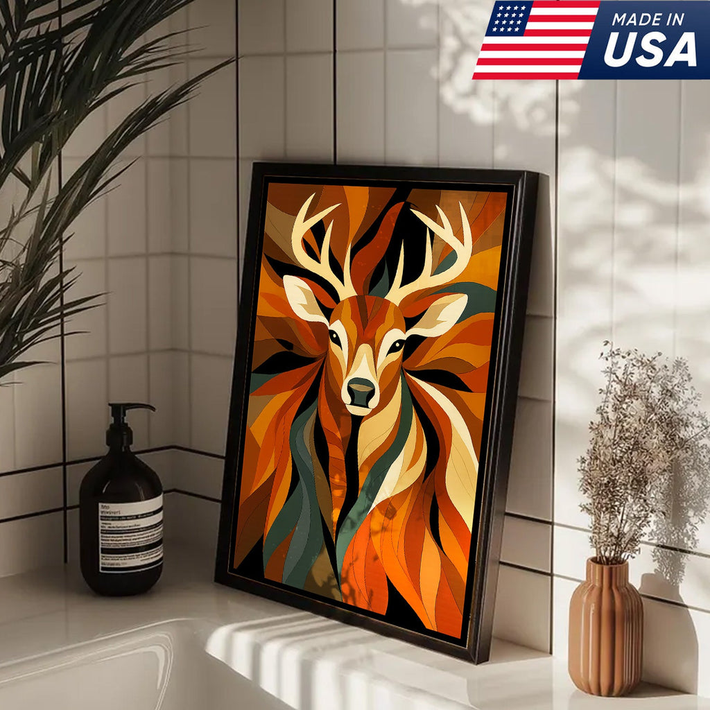 Geometric Deer Canvas Wall Art – Modern Rustic Decor for Hunters, Cabin, Lodge & Man Cave