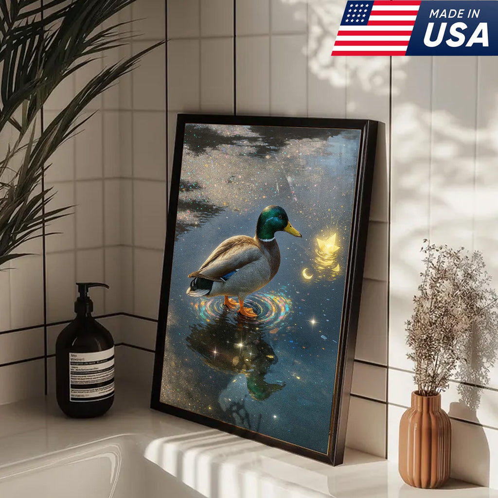 Magical Duck Canvas Art – Enchanted Night Water Scene with Glowing Stars