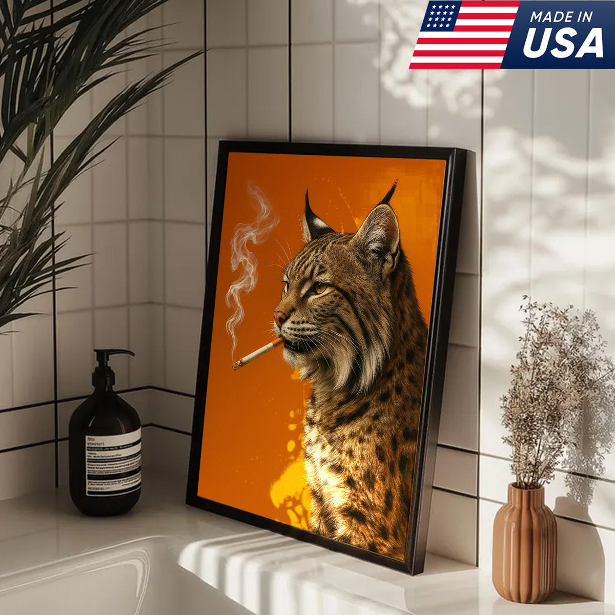 Bobcat Canvas Wall Art – Rustic Wildlife Decor – Hunting Cabin Artwork – Mountain Lodge Wall Hanging