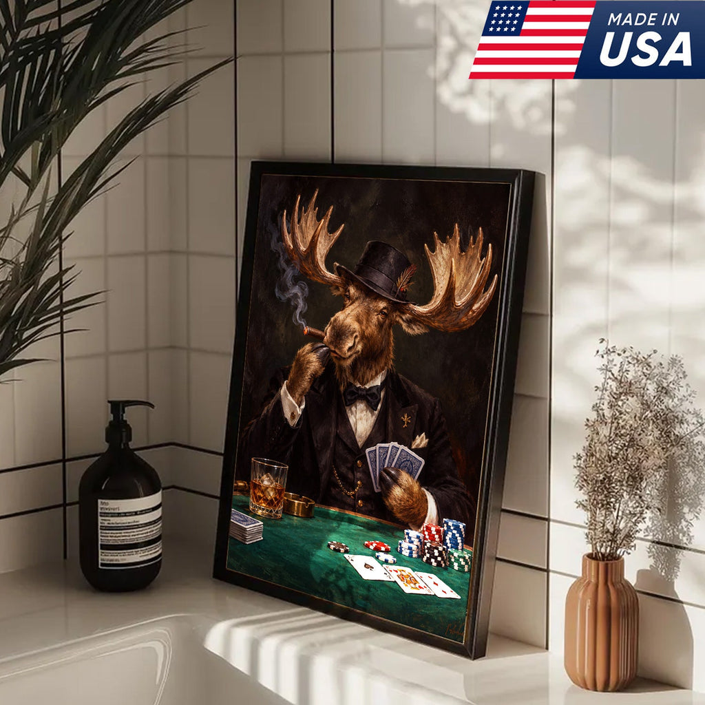 Gentleman Moose Poker Canvas
