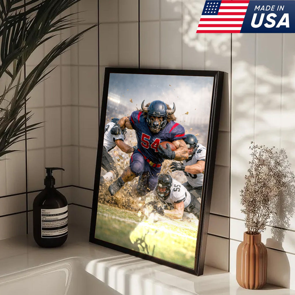 Bull Football Player Canvas Wall Art – Powerful Stadium Action Sports Print