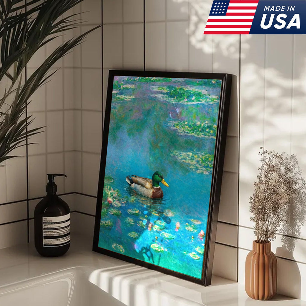Serene Duck Pond Canvas Wall Art – Tranquil Mallard Painting – Rustic Cabin and Lodge Decor