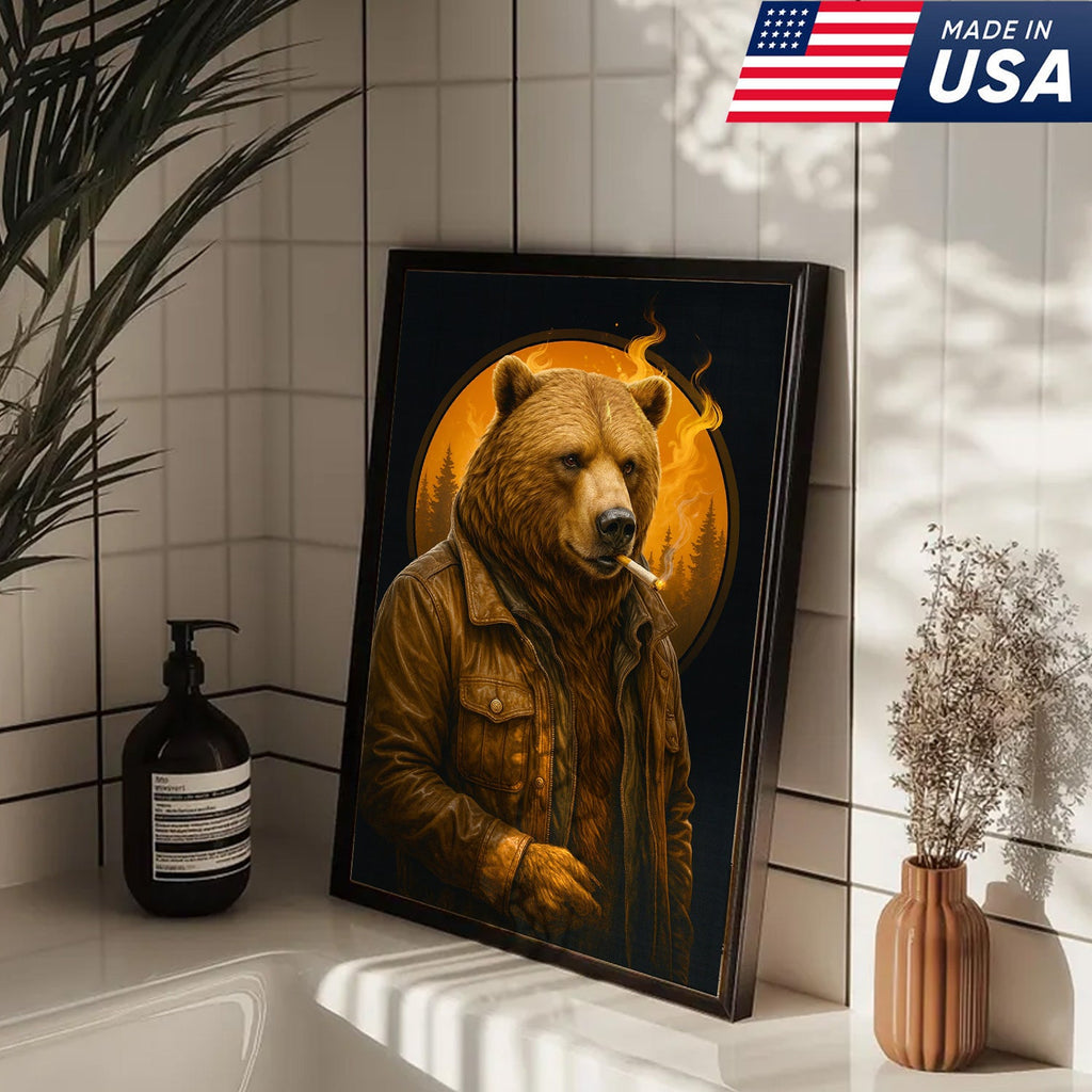 Smoking Bear Wall Art Canvas – Badass Leather Jacket Print product image 11