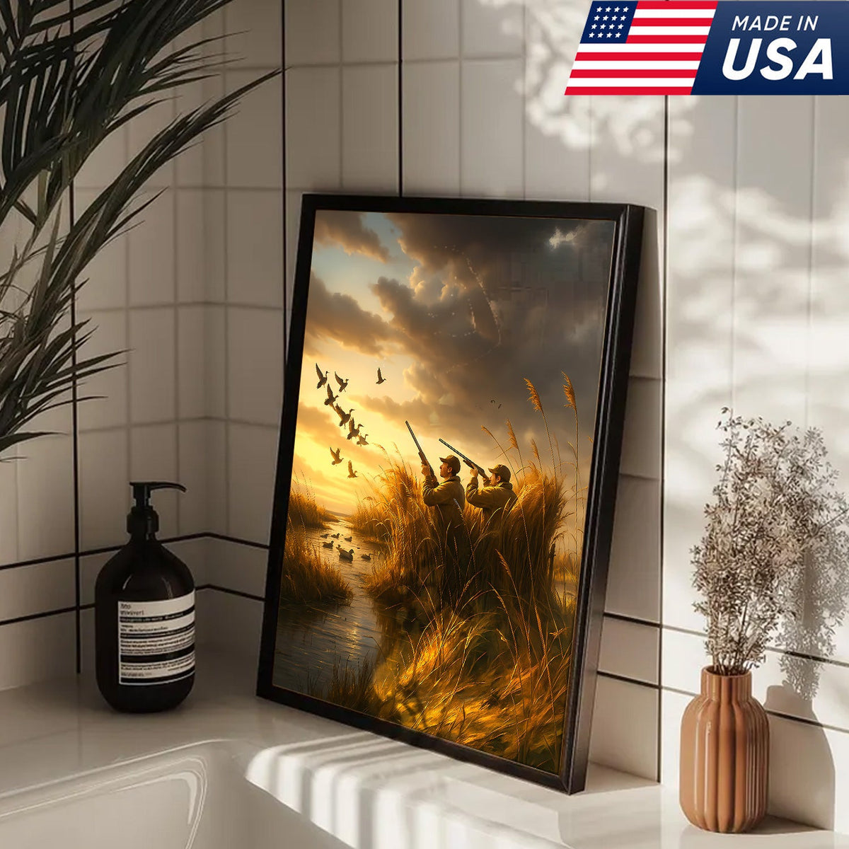 Duck Hunting Sunset Canvas – Rustic Wall Art for Hunters, Cabins & Outdoor Enthusiasts