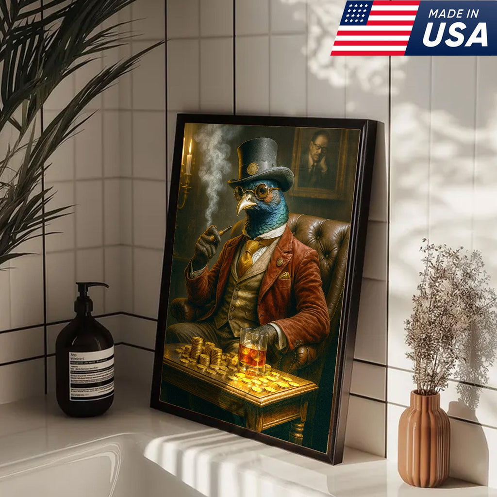 Funny Gentleman Pheasant Wall Art Canvas – Vintage Bar Wall Art Gift for Him, Dad, or Husband