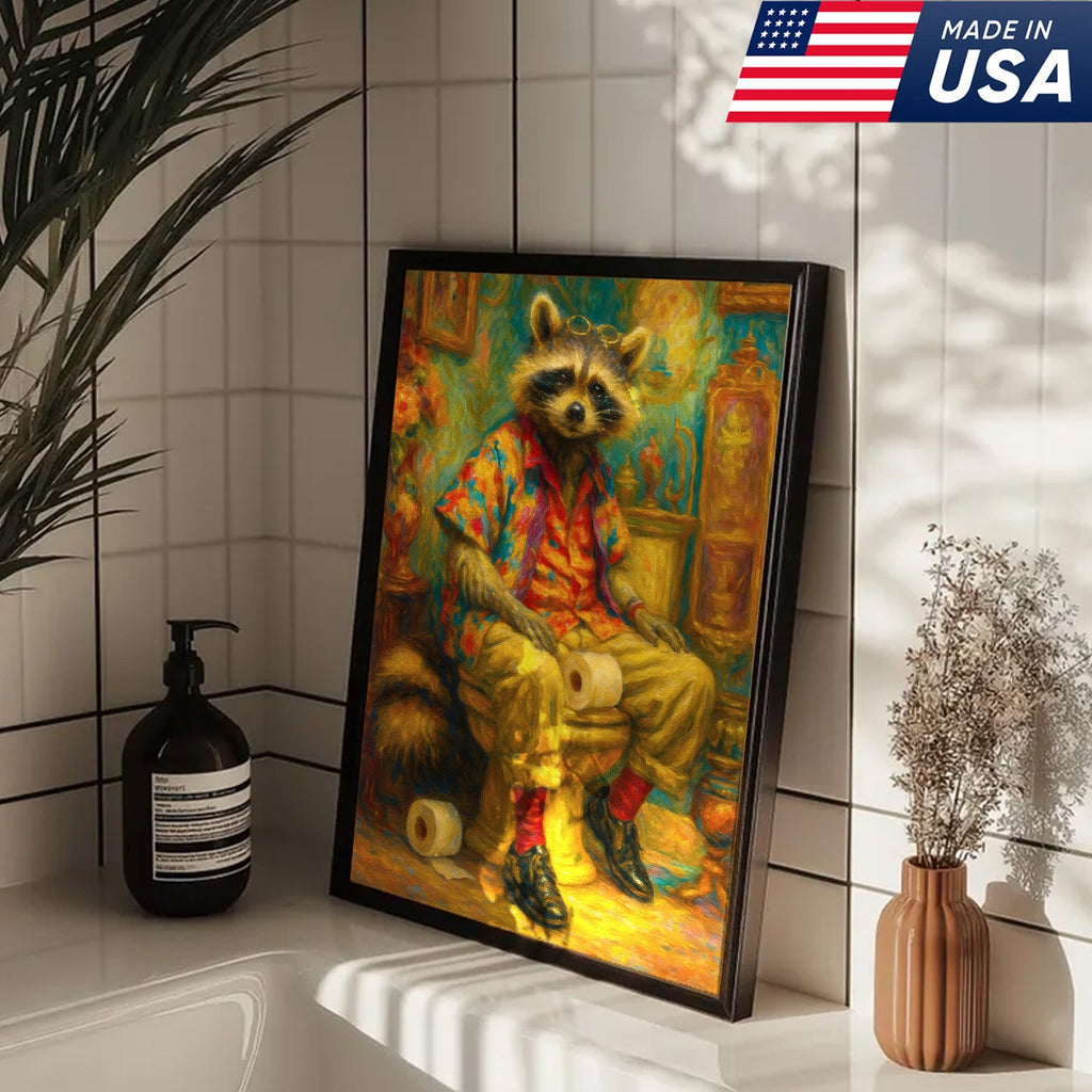 Funny Raccoon on Toilet Canvas Wall Art – Hawaiian Shirt product image 11
