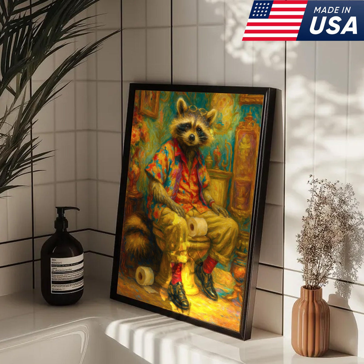 Funny Raccoon on Toilet Canvas Wall Art – Hawaiian Shirt product image 11
