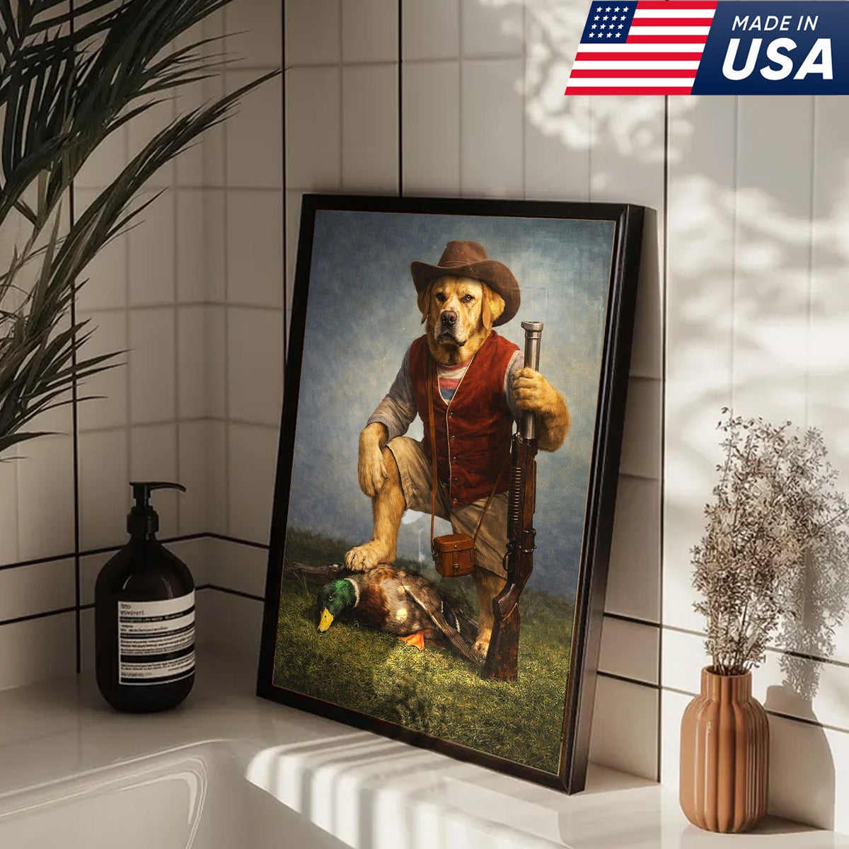 Funny Hunting Dog Canvas Wall Art Duck Hunter Dog Outdoor Decor