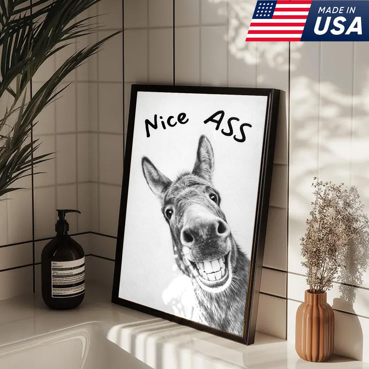Funny Donkey Bathroom Wall Art, Nice Ass Donkey Canvas