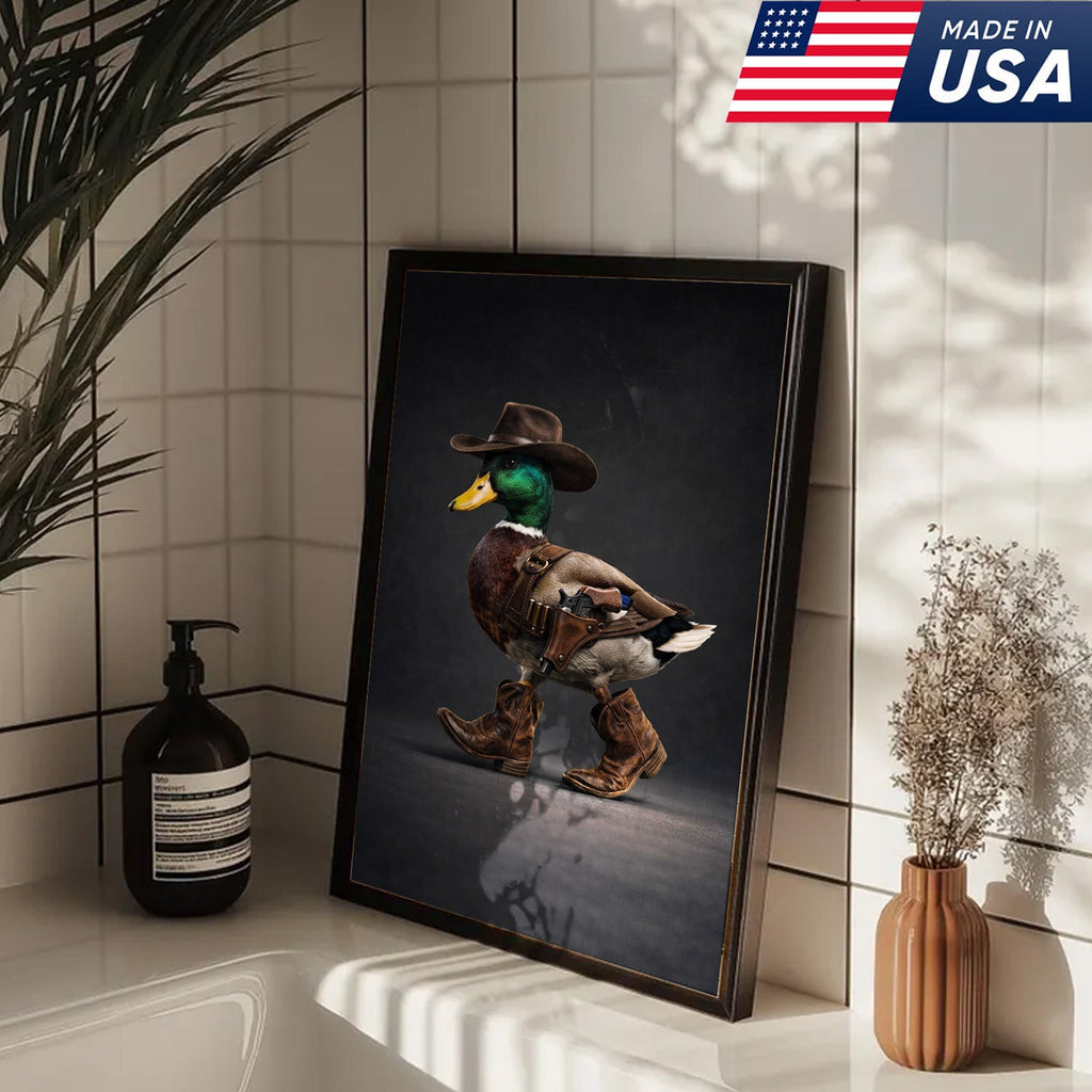 Funny Western Duck Canvas – Cowboy Duck Wall Art – Hunting Decor