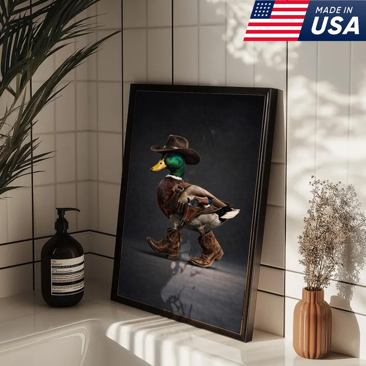 Funny Western Duck Canvas – Cowboy Duck Wall Art – Hunting Decor